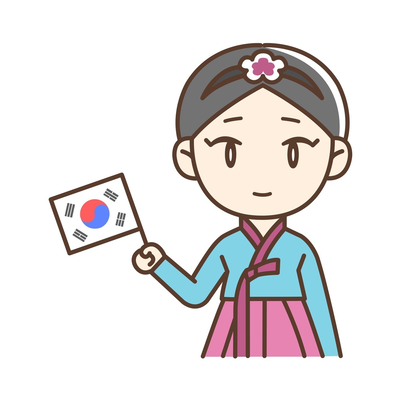 韓国国旗を持ったチマチョゴリの女性イラスト